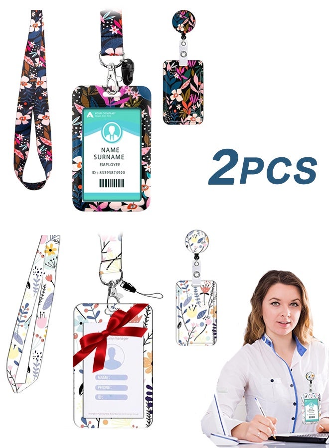 2Pcs ID Badge Holder with Lanyard, Retractable Badge Holders Reels with Lanyards Adjustable, for Women Kids Teacher Nurses Doctor Student - Image 1